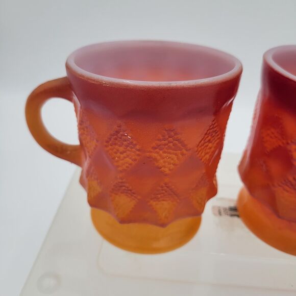 Lot Of 3 Vintage Fire King Mug Set ORANGE/ RED Kimberly Diamond Anchor Hocking - Picture 2 of 15